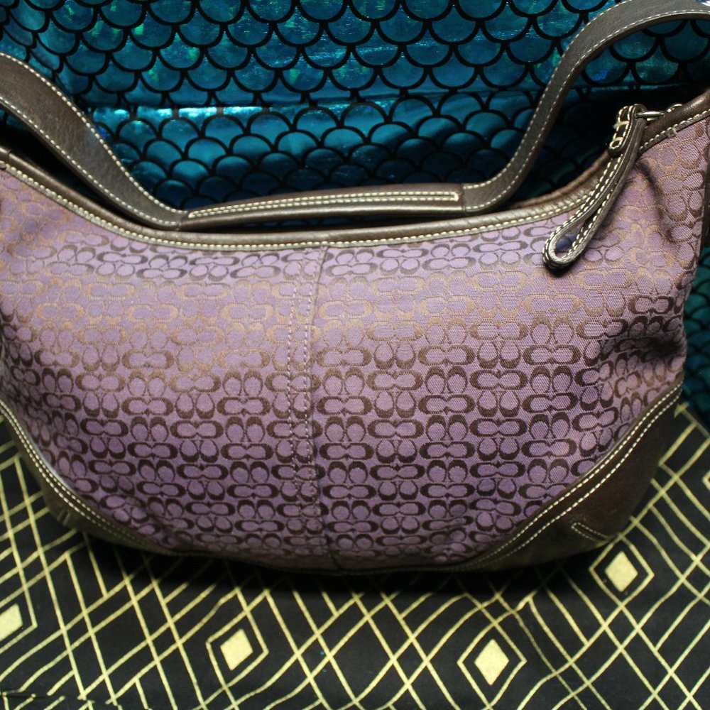 PURPLE WITH BROWN LETTERS COACH HOBO PURSE